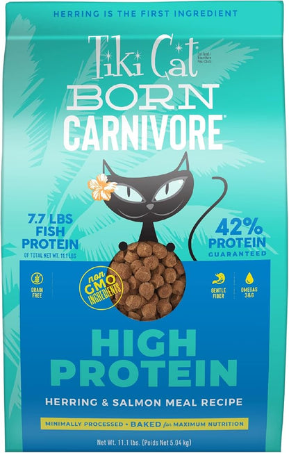 Tiki Cat Born Carnivore High Protein Dry Cat Food, Herring &amp; Salmon Meal, 11.1 lbs. Bag