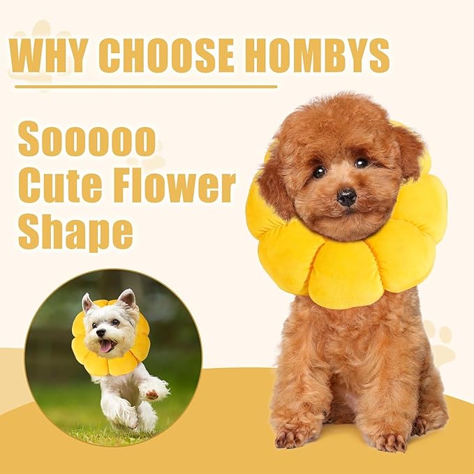 HOMBYS Soft Dog Cone for Dogs and Cats, Cute &amp; Fluffy Flower Shape for Claming, Adjustable Dog Collar Alternative After Surgery, Protective Elizabethan Collar for Dogs Recovery &amp; Stop Licking, S
