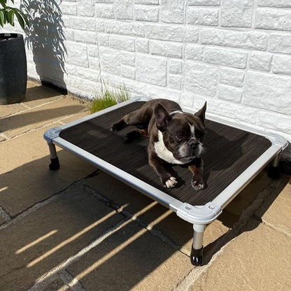 Veehoo Chew Proof Elevated Dog Bed - Cooling Raised Pet Cot - Silver Aluminum Frame and Durable Textilene Mesh Fabric, Unique Designed No-Slip Feet for Indoor or Outdoor Use, Brown, Medium, CWC2003