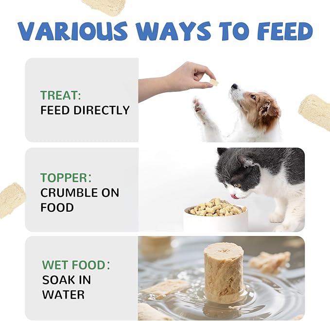 Freeze Dried Raw Dog Food, Chicken &amp; Salmon Recipe Dog Food Topper, High Protein, Rawhide Free, Gluten&amp;Grain Free for Dogs, Cats, 5.3oz