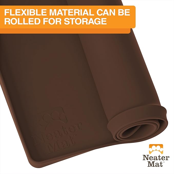 Neater Pet Brands Neater Mat Pet Mats for Food and Water, Cat &amp; Dog Bowl Mat Waterproof Silicone, Feeding Tray, Dog Food Mats for Floors, Placemat w/Raised Edge for Under Bowls, 24" x 16", Brown