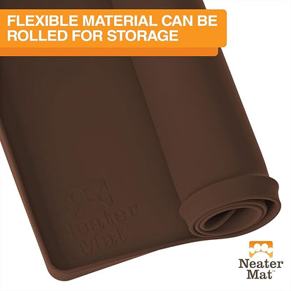 Neater Pet Brands Neater Mat Pet Mats for Food and Water, Cat &amp; Dog Bowl Mat Waterproof Silicone, Feeding Tray, Dog Food Mats for Floors, Placemat w/Raised Edge for Under Bowls, 19” x 12”, Brown