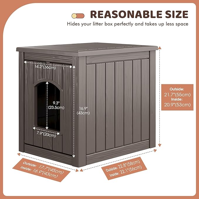 Outdoor &amp; Indoor Dog House for Weatherproof and Stylish Furniture, Insulated Dog House Outdoor, Multi - Use for Small and Medium Dogs (Grey, 22.8" L × 17.7" W × 21.7" H)