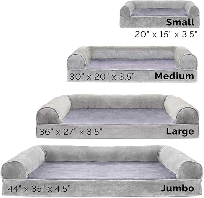 Furhaven Orthopedic Dog Bed for Large/Medium Dogs w/ Removable Bolsters &amp; Washable Cover, For Dogs Up to 55 lbs - Faux Fur &amp; Velvet Sofa - Smoke Gray, Large