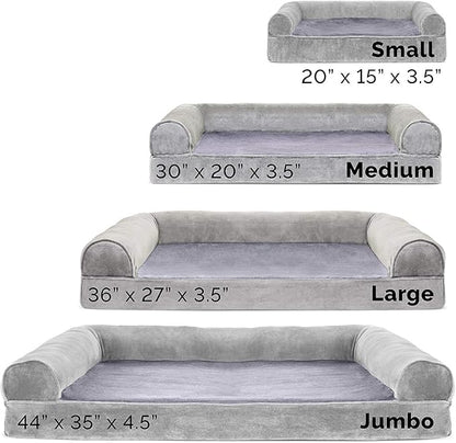 Furhaven Orthopedic Dog Bed for Medium/Small Dogs w/ Removable Bolsters &amp; Washable Cover, For Dogs Up to 35 lbs - Faux Fur &amp; Velvet Sofa - Smoke Gray, Medium