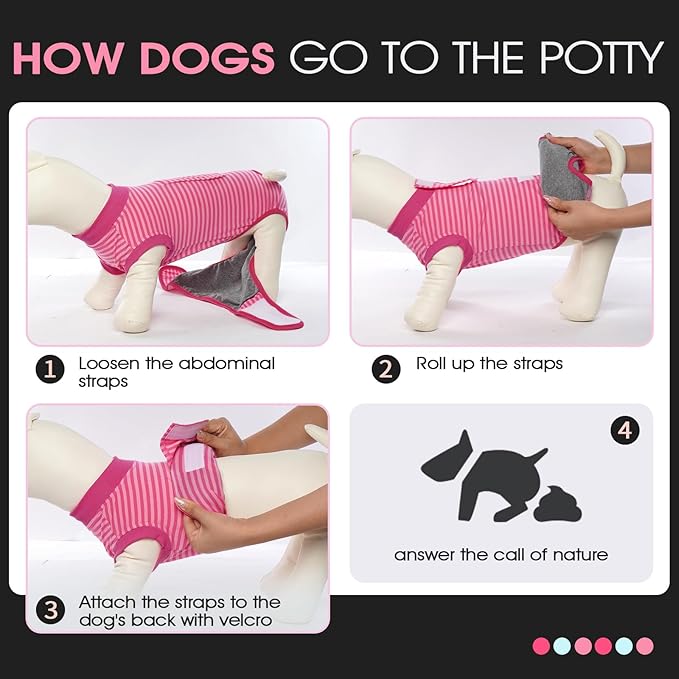 FUAMEY Recovery Suit for Dogs After Surgery,Soft Breathable Dog Bodysuit E-Collar &amp; Cone Alternative Surgical Suit,Male Female Dog Neuter Spay Suits Anti Licking Wounds Onesie Rose Stripes XL