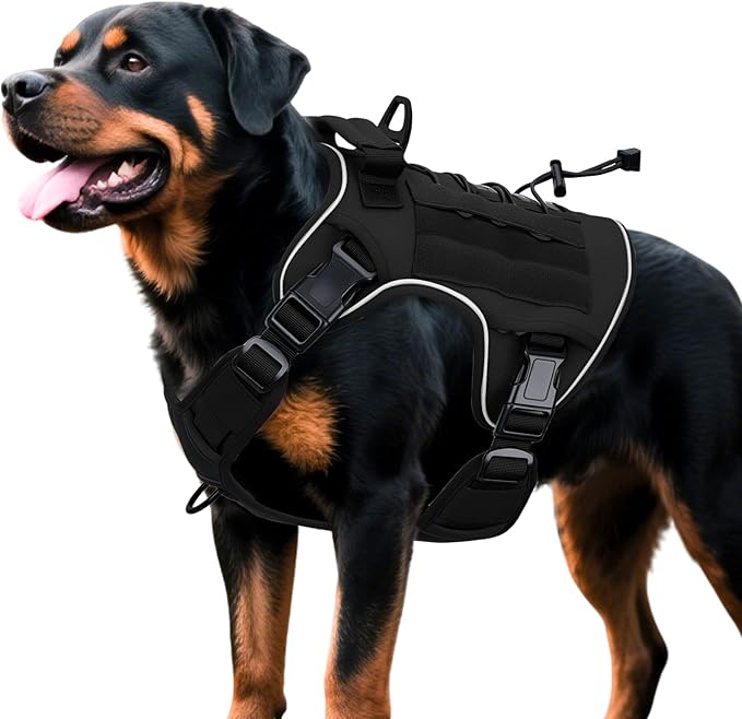 Heavy-Duty Tactical Dog Harness for Large Dogs, No Pull Adjustable Reflective Pet Vest with Molle System, K9 Military-Grade Control for Service Training, Outdoor &amp; 10+ Breeds, Black, X-Large