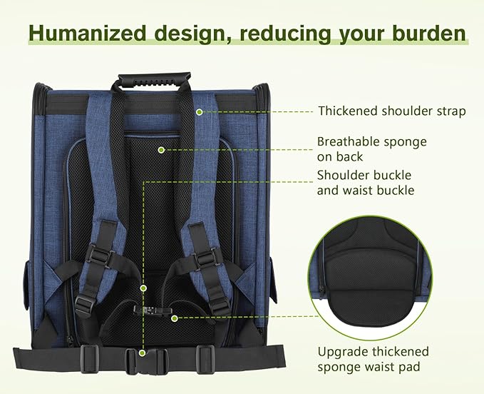Pecute Pet Carrier Backpack, Large Cat Carrier Backpack, Expandable Cat Backpack with Breathable Mesh for Medium Large Cats, and Small Dogs, Dog Backpack Carrier for Travel Hiking Blue