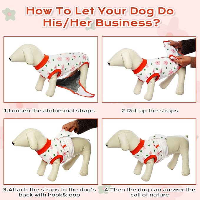 FUAMEY Recovery Suit for Dogs After Surgery,Soft Breathable Dog Bodysuit E-Collar &amp; Cone Alternative Surgical Suit,Male Female Dog Neuter Spay Suits Anti Licking Wounds Onesie Red Flower M