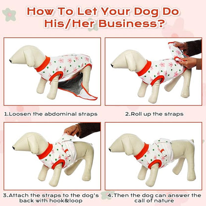 FUAMEY Recovery Suit for Dogs After Surgery,Soft Breathable Dog Bodysuit E-Collar &amp; Cone Alternative Surgical Suit,Male Female Dog Neuter Spay Suits Anti Licking Wounds Onesie Red Flower L