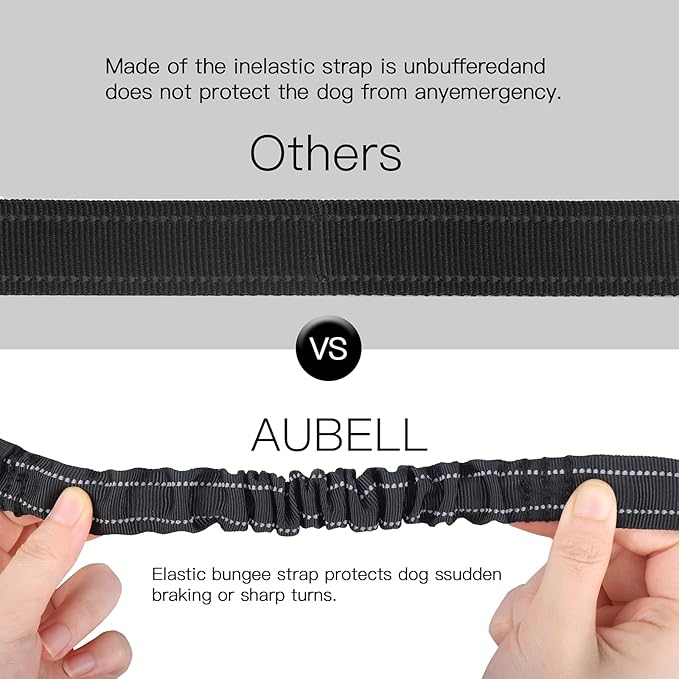 AUBELL Dog Seat Belt for Car,2 Pack Set 3-in-1 Adjustable Reflective Bungee Heavy Duty Dog Car Harness Tether with Clip Hook Latch &amp; Buckle,Swivel Zinc Alloy Carabiner,Black+Black