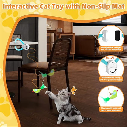 Interactive Cat Toys for Indoor Cats Automatic Electric Flying Bird Feather Wand Toy - Best Kitten &amp; Adult Cat Enrichment Stimulation Toy Hanging Electric Kitty Toys for Bored Cats（Blue White）