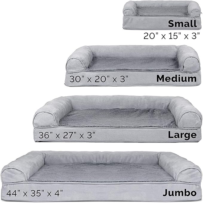 Furhaven Cooling Gel Dog Bed for Large Dogs w/ Removable Bolsters &amp; Washable Cover, For Dogs Up to 95 lbs - Plush &amp; Suede Sofa - Gray, Jumbo/XL