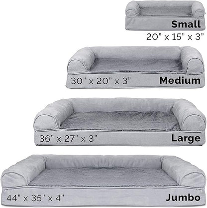 Furhaven Cooling Gel Dog Bed for Large Dogs w/ Removable Bolsters &amp; Washable Cover, For Dogs Up to 95 lbs - Plush &amp; Suede Sofa - Gray, Jumbo/XL