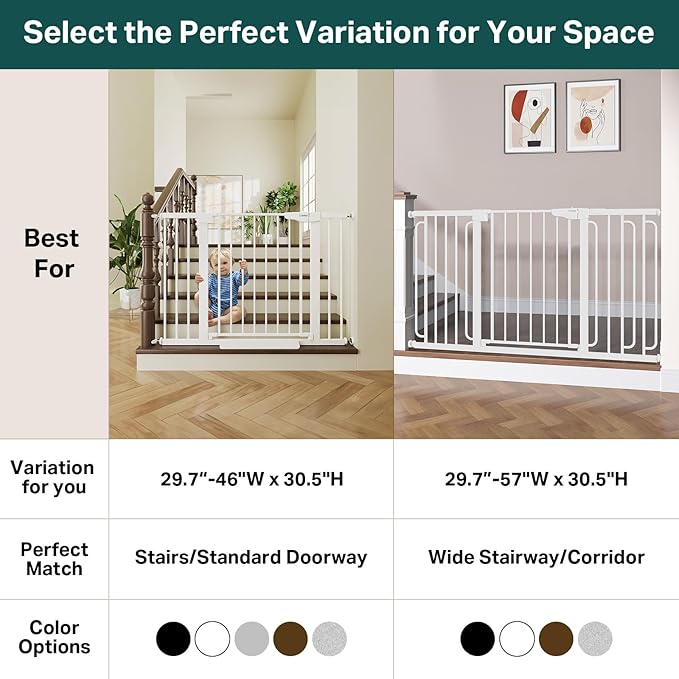 Cumbor 29.7-46" Baby Gate for Stairs, Toddler Safety Essentials for The House, Auto Close Dog Gate for Doorways, Mom&