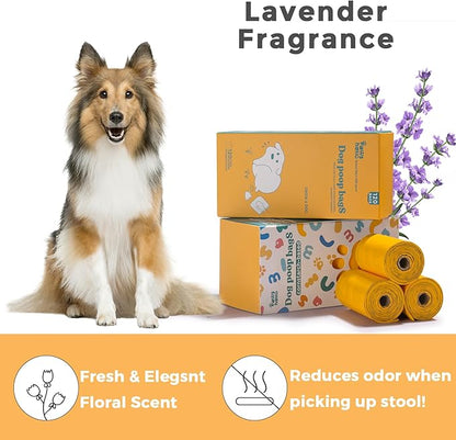 Dog Poop Bags Rolls Cornstarch Based Thickened&amp;100% Leak Proof Dog Waste Bags -120 Count 8 Rolls - Doggie Poop Bag for puppy and Big Dogs(Lavender)