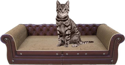Scratching Sofa, Couch Shaped Thick Scratching Cardboard, Lounge Bed for Indoor Rest&amp;Play, Sofa Scratcher Pad (Brown, 39.4" L X 14" W X 11" H)