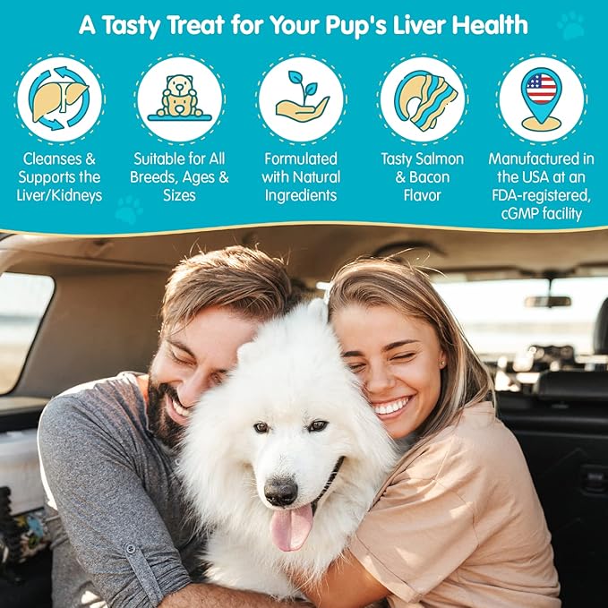 Wanderfound Pets Milk Thistle for Dogs – Tasty Salmon &amp; Bacon Flavored Natural Liver Support for Pets – Kidney Cleanse Detox &amp; Repair Formula Manufactured in The USA – 100 Chewable Tablets
