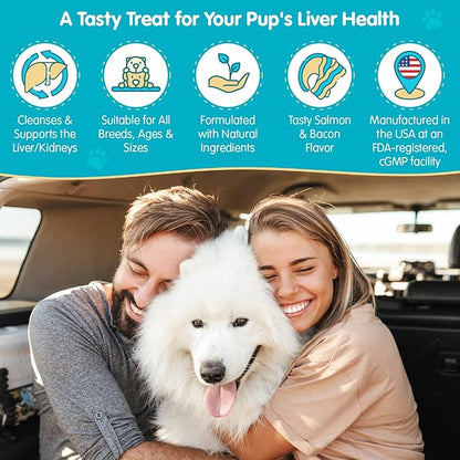 Wanderfound Pets Milk Thistle for Dogs – Tasty Salmon &amp; Bacon Flavored Natural Liver Support for Pets – Kidney Cleanse Detox &amp; Repair Formula Manufactured in The USA – 100 Chewable Tablets