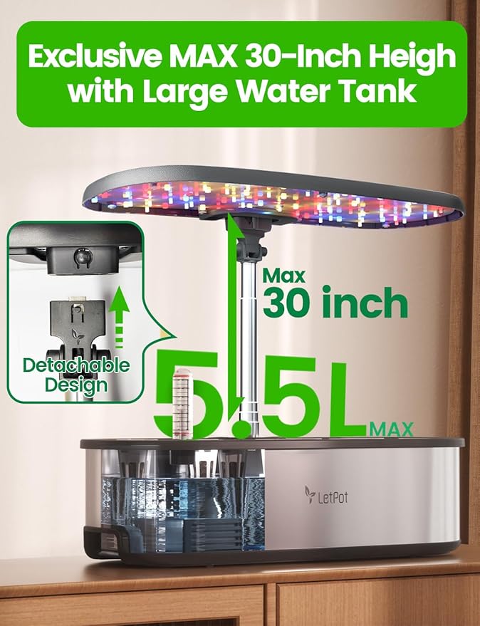 LetPot LPH-SE Hydroponics Growing System, 12 Pods Smart Herb Garden Kit Indoor, Indoor Garden, APP &amp; WiFi Controlled, with 24W Growing LED, 5.5L Water Tank, Pump System, Automatic Timer