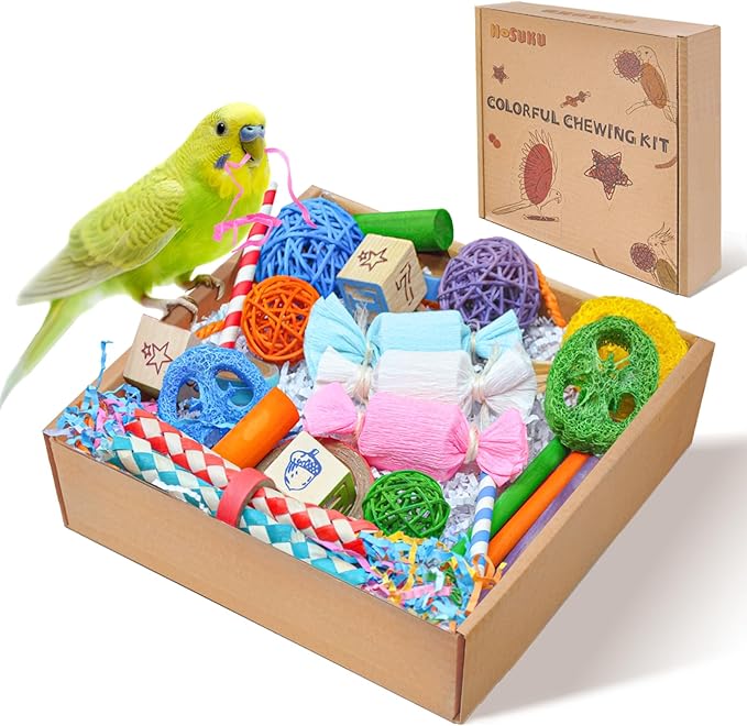 Colorful Bird Foraging &amp; Shredding Toys Box – Safe Bird Toys for Parakeets, Cockatiels, Conures &amp; Small Birds, Perfect for Spring and Summer