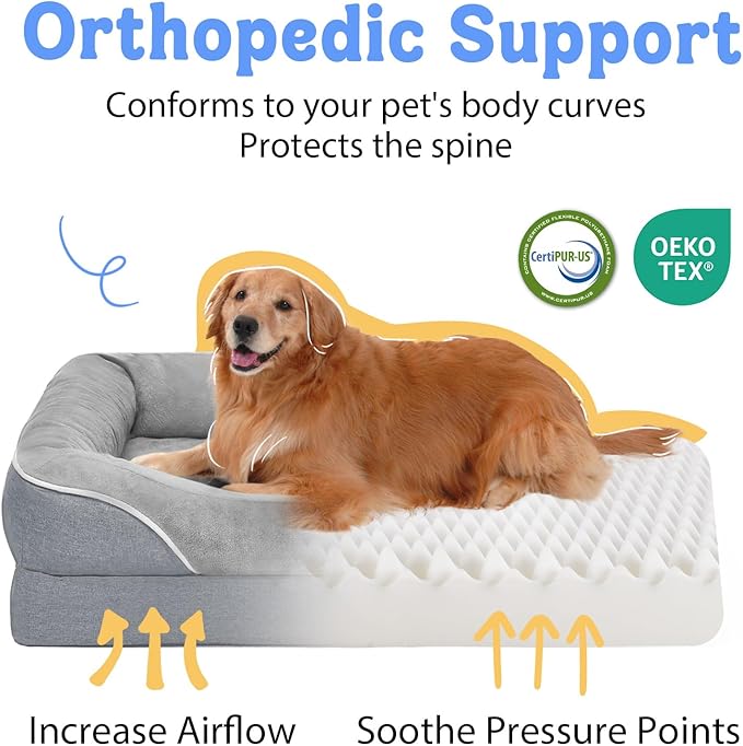 Orthopedic Removable Large Dog Bed -XL Large Dog Bed with Washable Cover and Removable Bolsters Non-Slip Bottom &amp; Waterproof Pet Bed Sofa