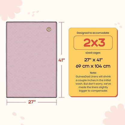 GuineaDad Premium Liner – Fleece Guinea Pig Cage Liner – Ultra-Plush Reusable Fleece Bedding with Waterproof Bottom – Extra Absorbent Liner for 2x3 C&amp;C Cage (Blush)