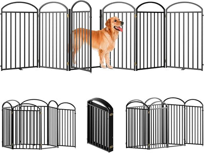 6 Panles Full Matel Freestanding Dog Gates with Door, 144"Extra Wide 36"Tall Free Standing Dog Pet Gate for Indoor &amp; Outdoor. Foldable Pet Fences for Doorways, House, Stairs, Porch, Deck, Yard