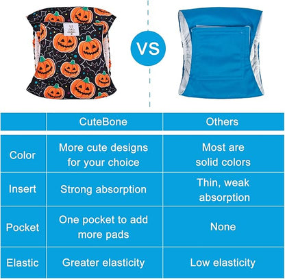 CuteBone Male Dog Diapers Small 3 Pack Halloween Puppy Diapers DM31S