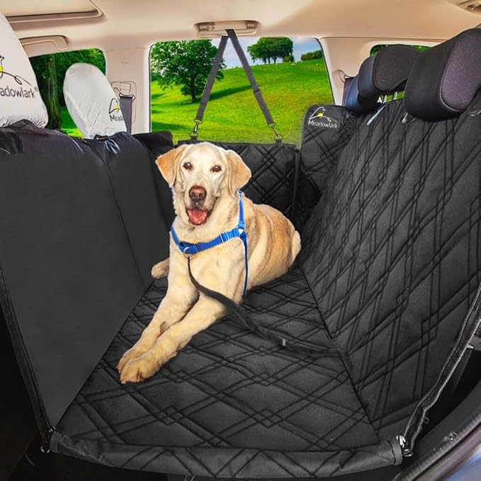 Meadowlark Dog Seat Covers Unique Design &amp; Entire Car Protection-Doors,Headrests &amp; Backseat. Extra Durable Zippered Side Flap, Waterproof Pet Seat Cover + Seat Belt &amp; 2 Headrest Protectors, I0113671