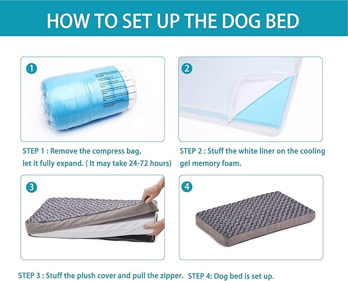 Jumbo Human Dog Bed, Orthopedic Memory Foam Pet Mat, Washable Dog Crate Bed with Cooling Gel, Removable Cover &amp; Waterproof Lining