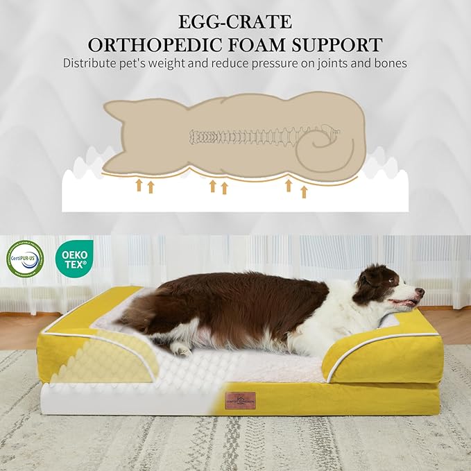 Comfort Expression Small Dog Beds Waterproof Cat Beds Orthopedic Foam Sofa Beds for Small Dogs Comfy Pet Bed with Washable Removable Cover &amp; Non-Slip Bottom(XX-Small,Spicy Mustard)