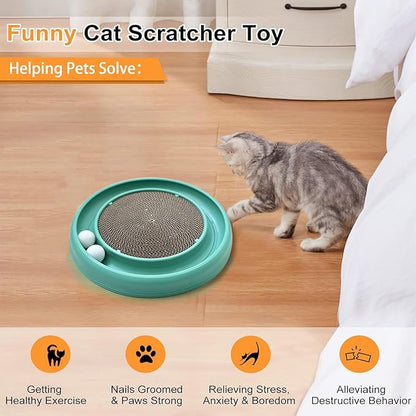Interactive Cat Ball Track Toy for Indoor Cats, Cat Scratching Board &amp; Exercise Set for Bored Indoor Adult and Kitten Mental &amp; Physical Stimulation, with Spare Ball to Prevent Loss (Green)