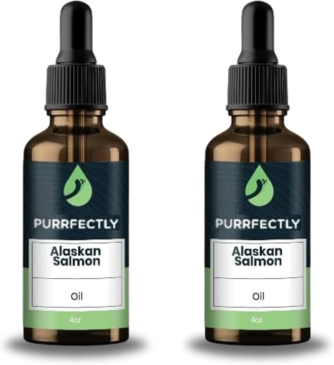 PURRFECTLY Omega-3 Fish Oil for Cats | Premium Senior Blend | Promotes Heart, Immune, Coat &amp; Joint Health | Advanced Wildcrafted Alaskan Salmon Oil for Aging Cats | Omega 3, 6 &amp; 9 EPA &amp; DHA (2-Pack)