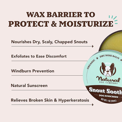 Natural Dog Company Snout Soother, Dog Nose Balm, Wax &amp; Cream for Dry, Cracked Noses, Heals &amp; Moisturizes with Shea Butter &amp; Coconut Oil, Lick-Safe Nose Butter, Made in USA, 2 oz. Tin