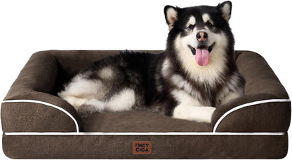 EHEYCIGA Orthopedic Dog Beds for Extra Large Dogs 44x32Inch, Waterproof Memory Foam XL Pet Bed with Sides, Non-Slip and Egg-Crate Foam Big Dog Couch Bed with Washable Removable Cover, Grey