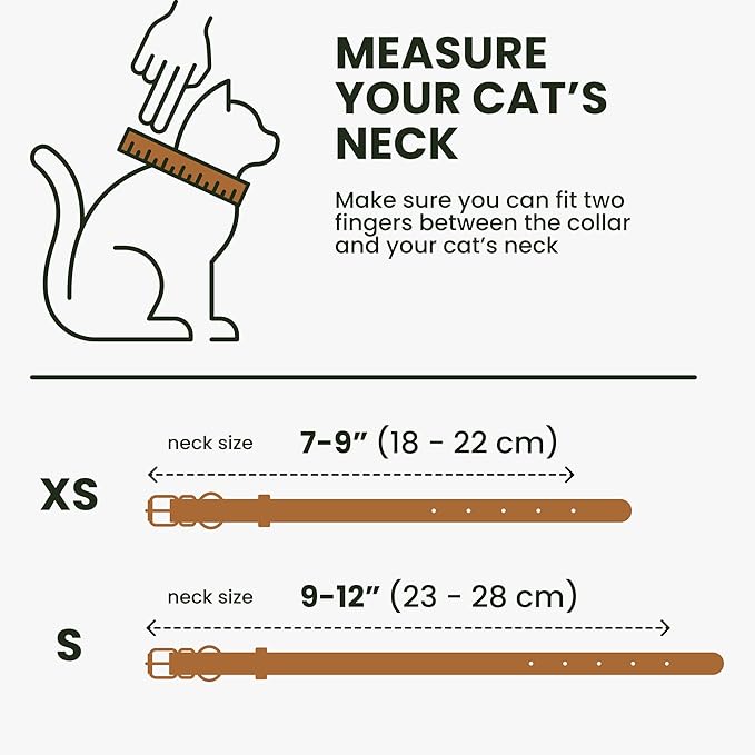 BRONZEDOG Leather Cat Collar with Removable Bells Non Breakaway Kitten QR Tag for Girl Boy (9" - 12" Cats/Mini Dogs, Light Brown &amp; Silver)