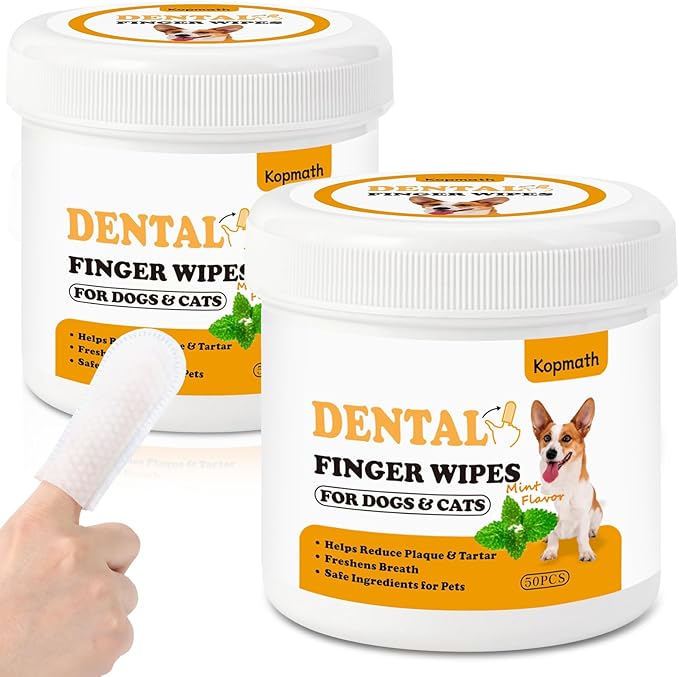 Dental Care Finger Wipes for Dogs &amp; Cats, Reduces Plaque &amp; Tartar, Freshens Breath, Pre-Soaked Pet Teeth Wipes, Easy to Use Disposable Oral Cleaning Pads,Mint Flavor,100pcs