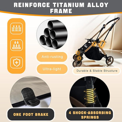 Pet Stroller for Small &amp; Medium Dogs Cats up to 55 lbs 4-in-1 Foldable Travel Pet Stroller with Detachable Carrier Lightweight All-Terrain Spring Damping,Car Seat,Sun Canopy,Khaki
