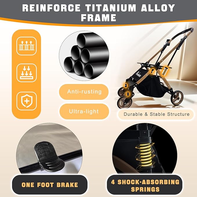Pet Stroller for Small &amp; Medium Dogs Cats up to 55 lbs 4-in-1 Foldable Travel Pet Stroller with Detachable Carrier Lightweight All-Terrain Spring Damping,Car Seat,Sun Canopy,Black