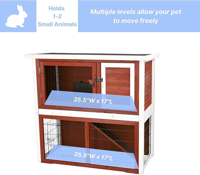 TRIXIE natura Outdoor Rabbit Hutch with Run - 2-Story Rabbit Cage with Non-Slip Ramp - Medium Elevated Small Animal House with Secure Playpen, Hinged Roof &amp; Pull-Out Tray - in Auburn/White