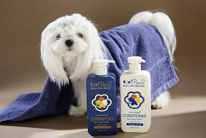 Unipaws Biotin Dog Shampoo for Long-Haired Coats – Deshedding, Detangling &amp; Moisturizing for Silky, Tangle-Free Fur with Probiotics - EWG Green &amp; Light Elegent Scent, Made in Korea, 16.9 Fl Oz / 500ml