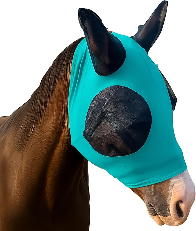 Horse Fly Mask - Arab Equine Fly Mask with Full Coverage for Eye &amp; Ear - Stretchable, UV &amp; Sun Protection Flymask for Horses, Ponies &amp; Mini Horses - Horse Face Cover for Pasture &amp; Trail - Teal