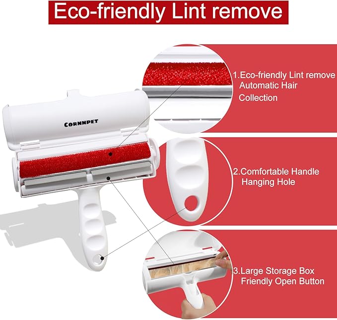 Pet Hair Removal Tool – Reusable Lint Roller for Dogs &amp; Cats – Self-Cleaning Fur Remover Brush - Portable, Multi-Surface Fur Removal Tool - Glove Brush and Pet Hair Extra Sticky Roller