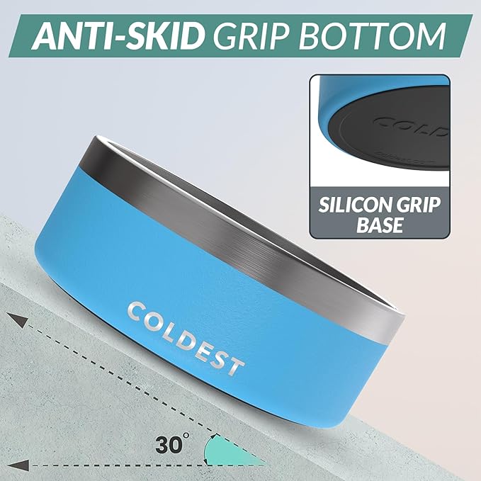 Coldest Dog Bowl - Anti Rust Metal, Non Slip, 3 Layers Insulated Stainless Steel Dog Bowls - Spill Proof &amp; Heavy Duty - Water Bowl for Dogs, Cats &amp; Pets, Dish Washer Safe (64 oz, Celestial Blue)