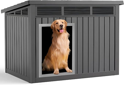 DRATO Dog House for Both Indoor and Outdoor with Weatherproof Roof Removable Floors for Medium to Large Dogs Interior Space (Black, Large (42.87 * 32.95 * 31.61&