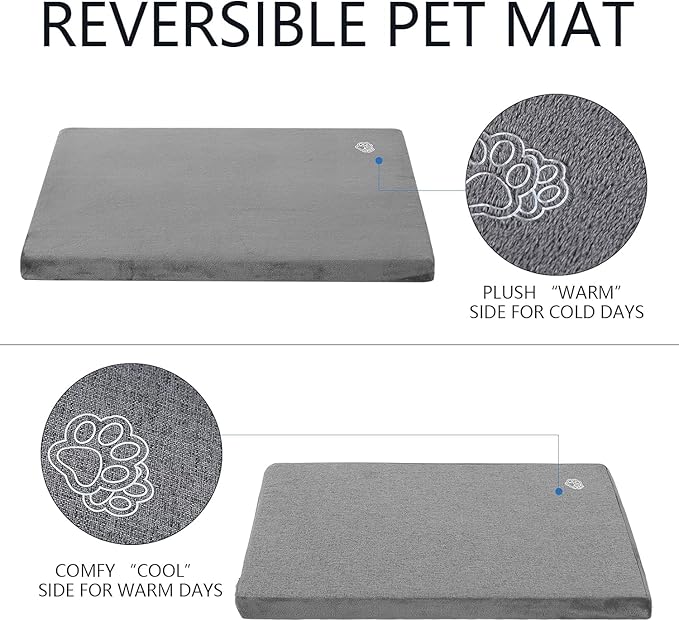 EMPSIGN Stylish Dog Bed Mat Dog Crate Pad Mattress Reversible (Cool &amp; Warm), Water Proof Linings, Removable Machine Washable Cover, Firm Support Pet Crate Bed for Small to XX-Large Dogs, Grey
