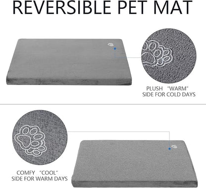 EMPSIGN Stylish Dog Bed Mat Dog Crate Pad Mattress Reversible (Cool &amp; Warm), Water Proof Linings, Removable Machine Washable Cover, Firm Support Pet Crate Bed for Small to XX-Large Dogs, Grey
