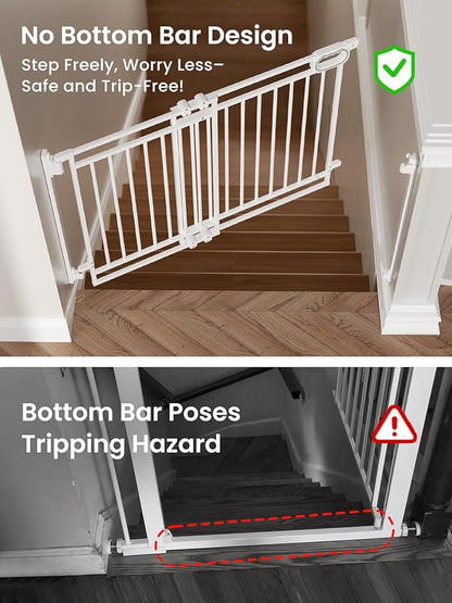 Grownsy Baby Gate for Stairs- No Bottom Bar, Adjustable Width 29.8” to 43.5” for Child and Pet, Dog Gate with Auto-Close &amp; One-Hand Operation, Screw-in Installation for Doorways and Indoor Use