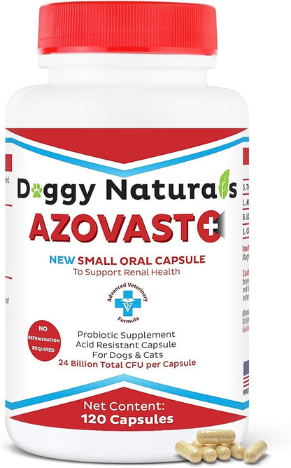 Azovast Plus Kidney Health Supplement for Dogs &amp; Cats, 120ct - NO Refrigeration Required - Help Support Kidney Function &amp; Manage Renal Toxins - Renal Care Supplement Capsule(U.S.A) (120 Caps)